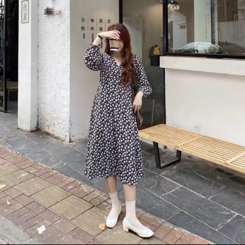 váy hoa nhí vintage chéo cổ dáng dài Ulzzang style  VKE 9171 Hàng Quảng Châu
