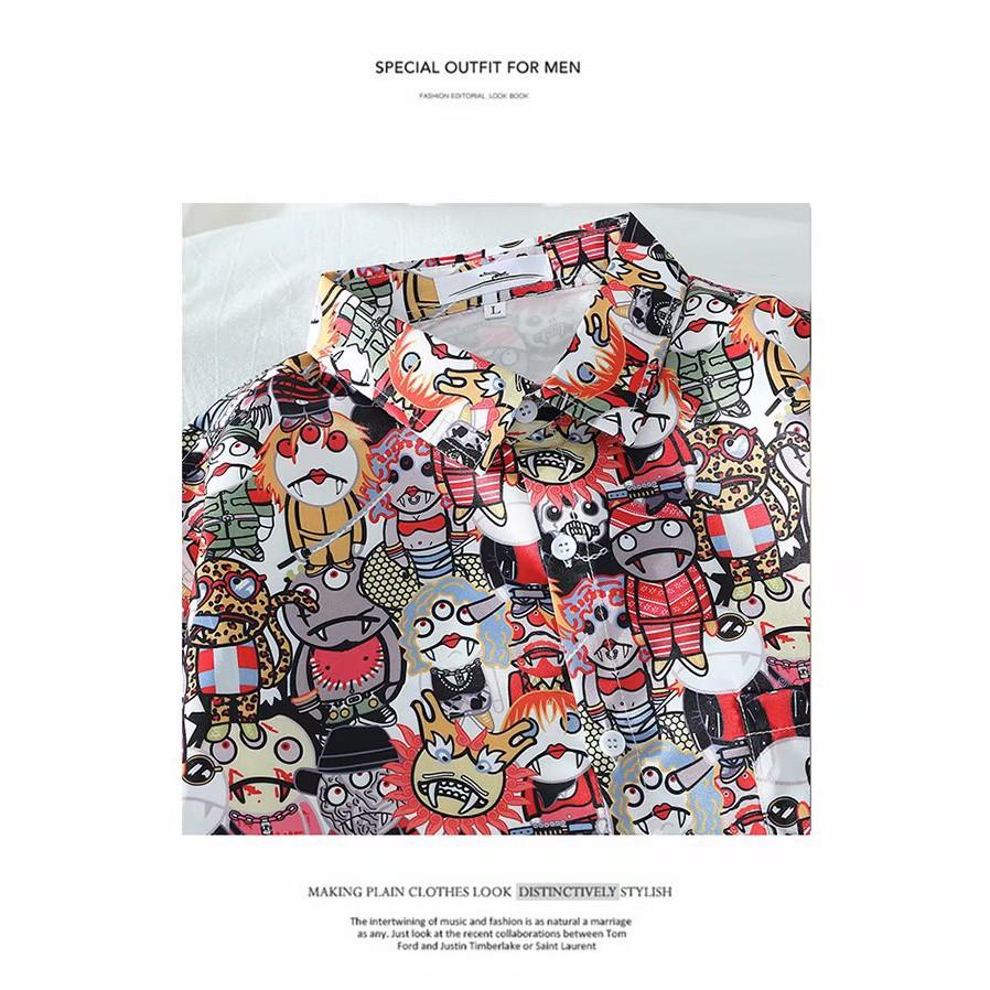 Áo sơ mi ngắn tay in họa tiết hoạt hình thời trang dành cho nam