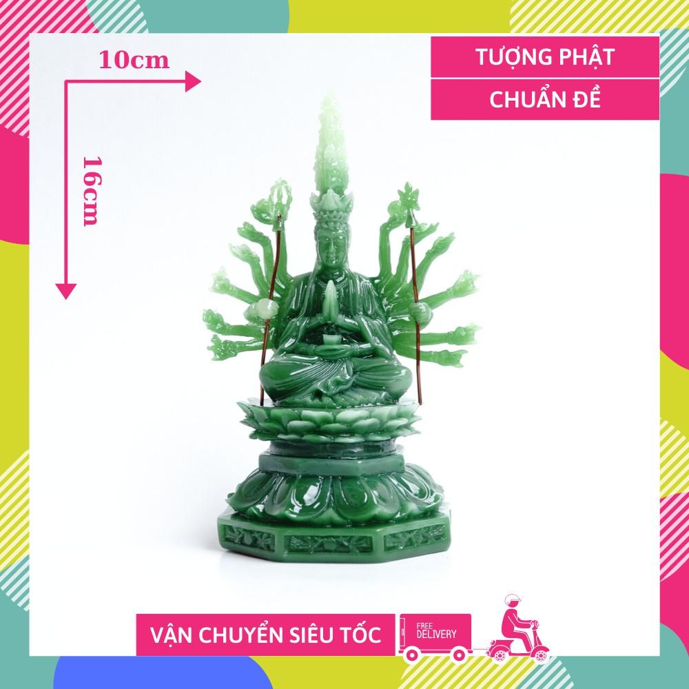 Tượng Phật Chuẩn Đề Thiên Thủ Thiên Nhãn ngọc xanh - Cao 16cm