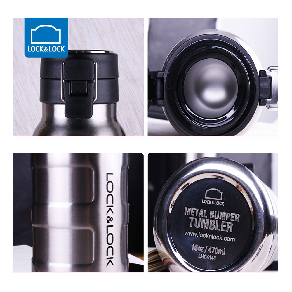Bình Giữ Nhiệt Bằng Thép Không Gỉ Lock&Lock Bumper Bottle LHC4141SLV , LHC4142SLV - Hàng Chính Hãng, Tặng Kèm Ống Hút Inox