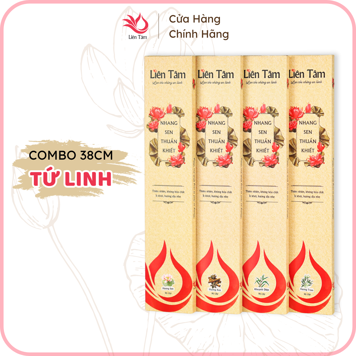 Combo 5 hộp nhang Sen 5 mùi hương 38cm- 90 cây/hộp - Nhang sạch nhang xanh - nhang chung cư, ít khói, dịu nhẹ