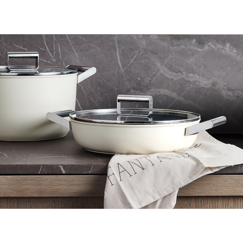 Nồi chảo SMEG CKFD2811CRM màu kem (vung kính) Hàng Chính Hãng