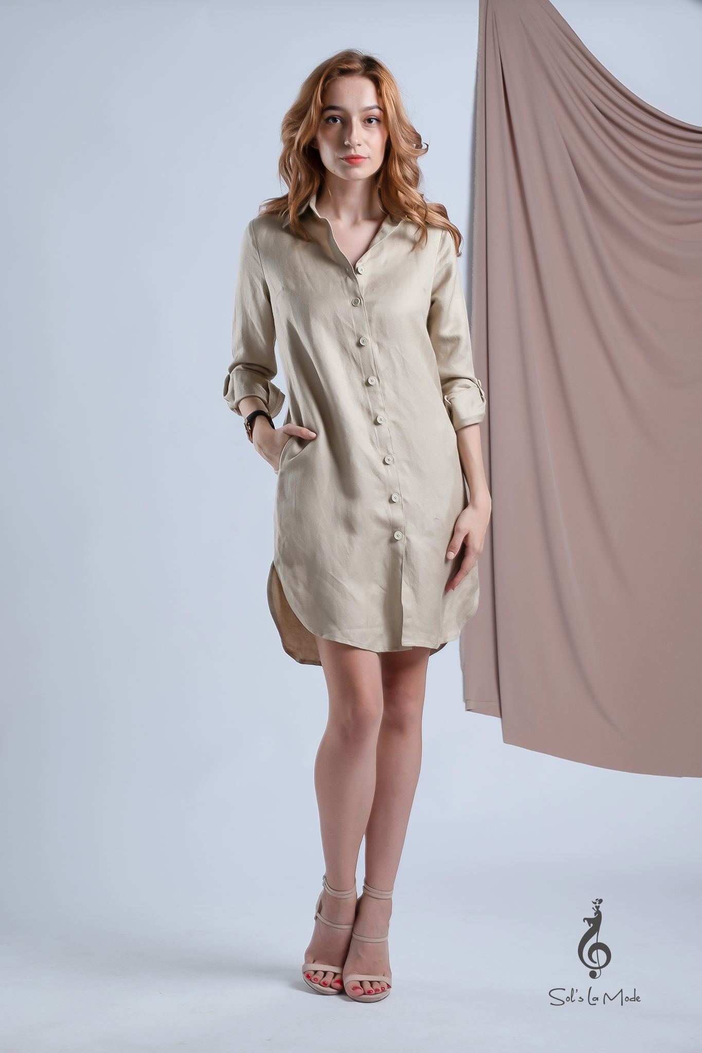 Đầm Linen BEIGE shirt dress for women