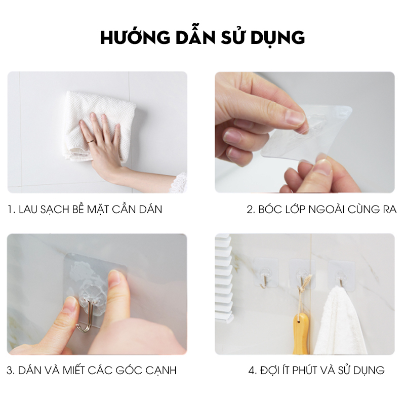 Móc dán tường tiện dụng bền, chịu nước, không bong tróc - Hàng chính hãng