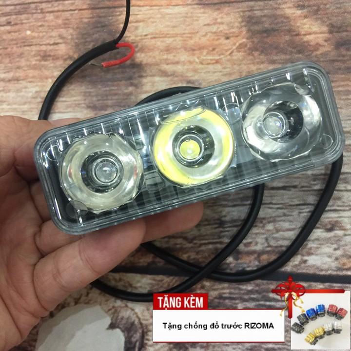 Đèn LED trợ sáng C3 - 3 màu cho xe máy A226-KR6 - Tặng kèm bộ chống đổ trước răng cưa