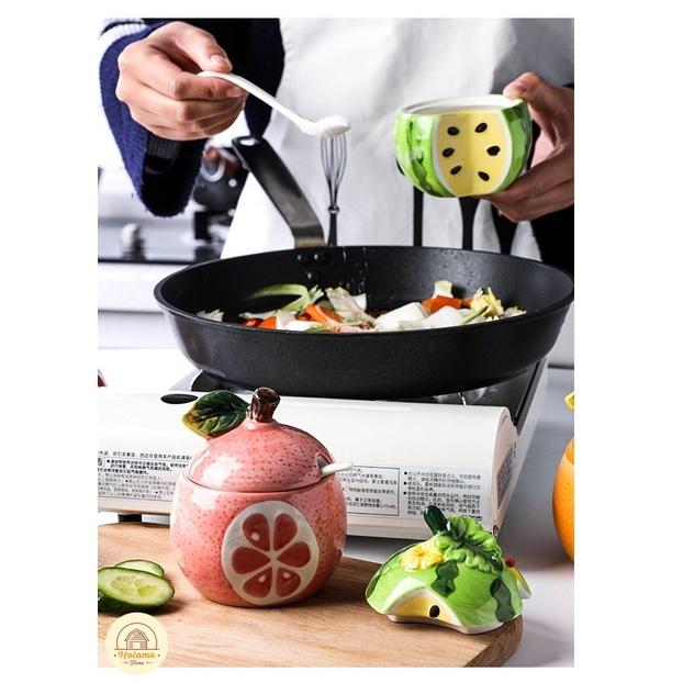 Hũ Lọ Bằng Sứ Đựng Gia Vị , Thức Ăn Dặm Hình Trái Cây Dưa Hấu , Chanh , Decor Gốm Khử Chì Siêu An Toàn