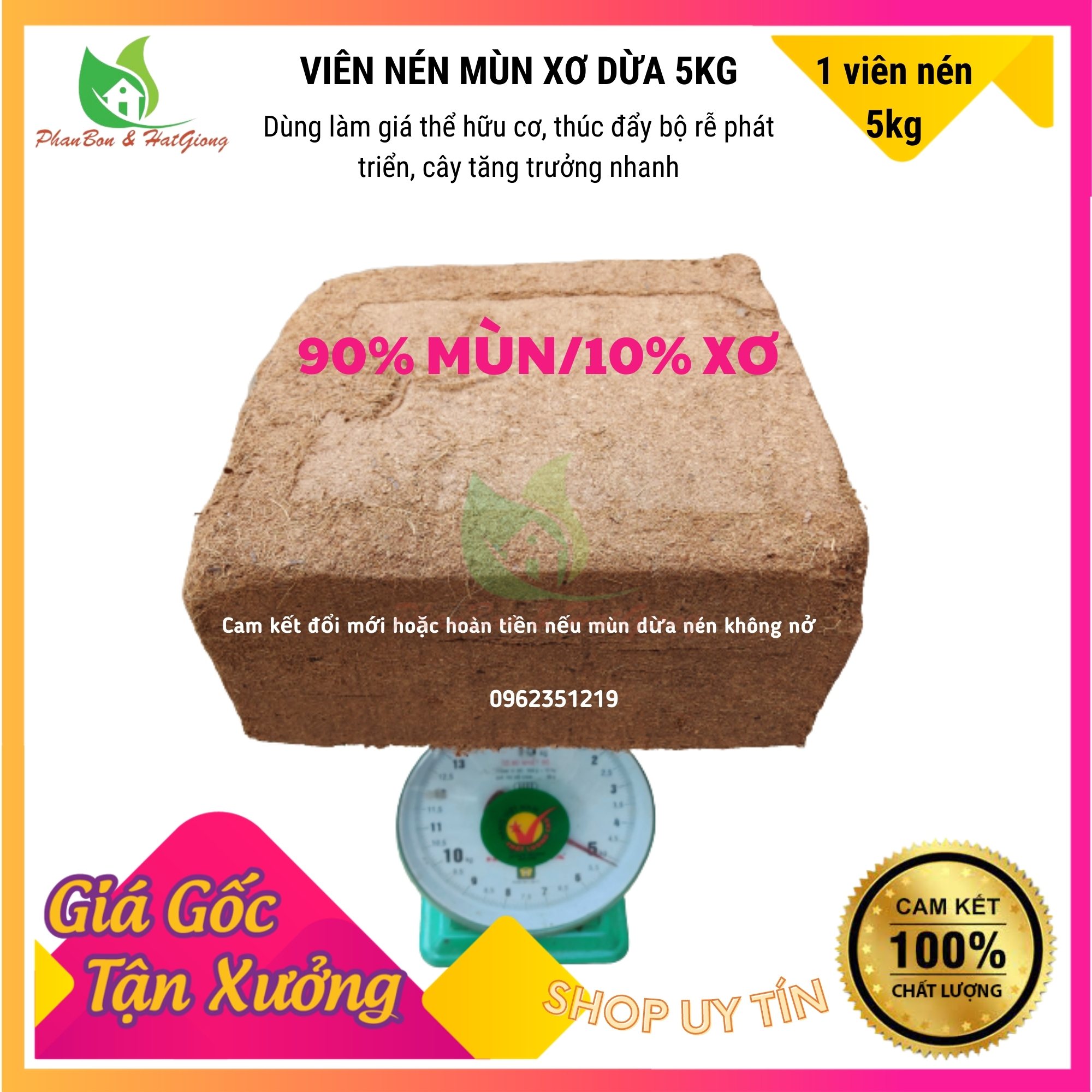 Đất Nén, Xơ Dừa Nén 5kg [+-0.2kg] Đã Qua Xử Lý Chất Chát Lignin và Tanin Trồng Rau Trồng Hoa Cây Cảnh - Shop Phân Bón và Hạt Giống