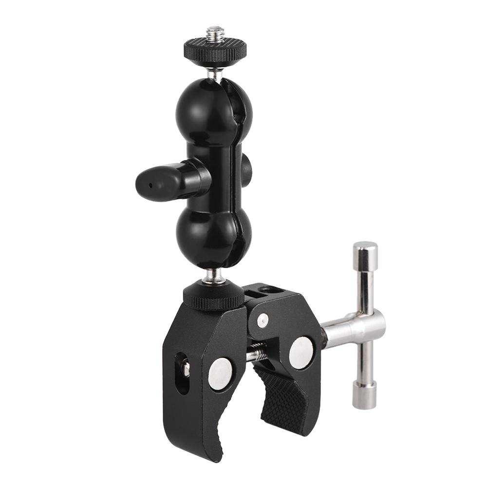 Dual Ballhead Arm Super Clamp Mount Multi-functional Double Ball Adapter for DSLR Camera Monitor LED Video Light