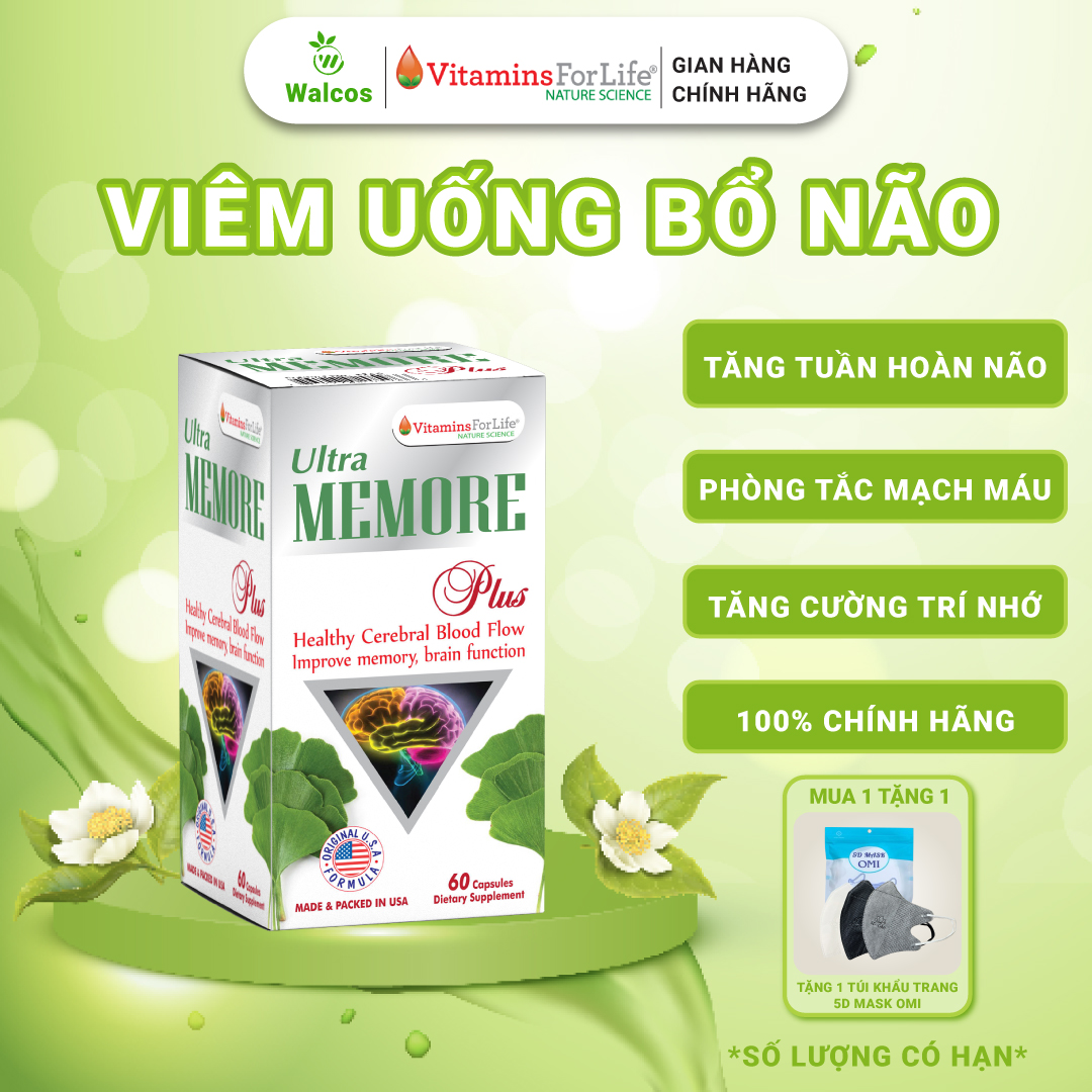 Viên Uống Bổ Não Ultra Memore Plus Vitamins For Life Giúp Tăng Cường Trí Nhớ (Hộp 30-60 Viên)