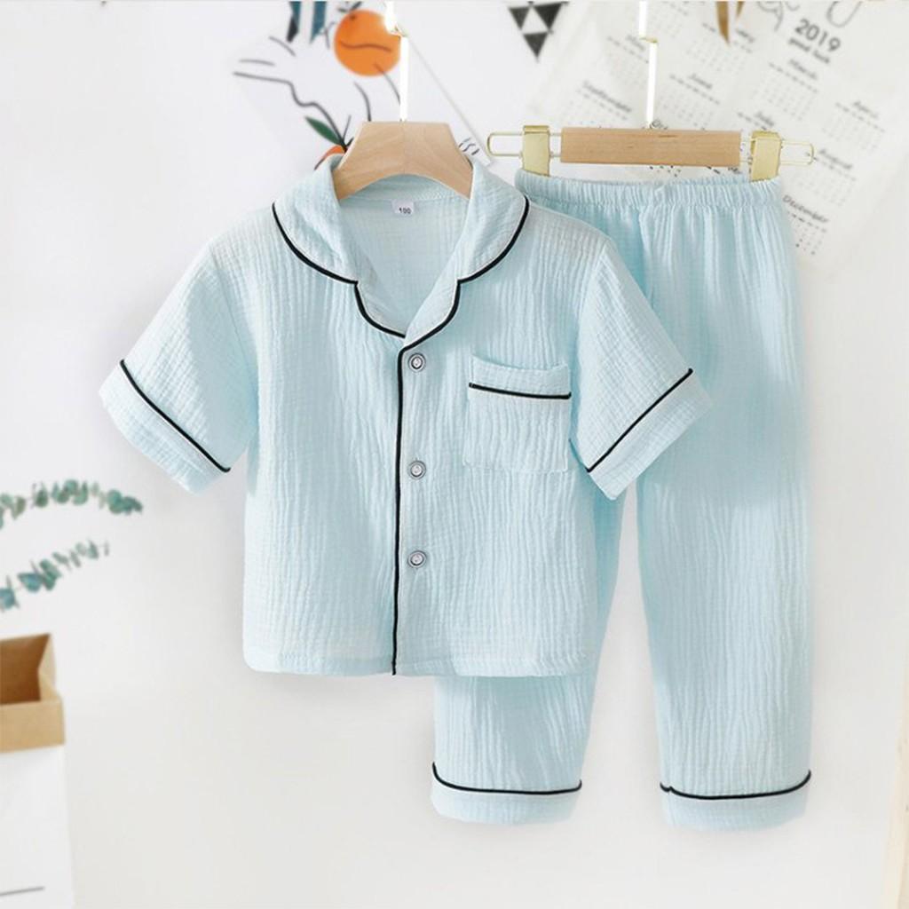 Bộ Đồ Ngủ Cộc Tay Cho Bé Trai Bé Gái SUMO KIDS, Bộ Pijama Cộc Tay Chất Đũi Cao Cấp Cho Bé Từ 6-28kg