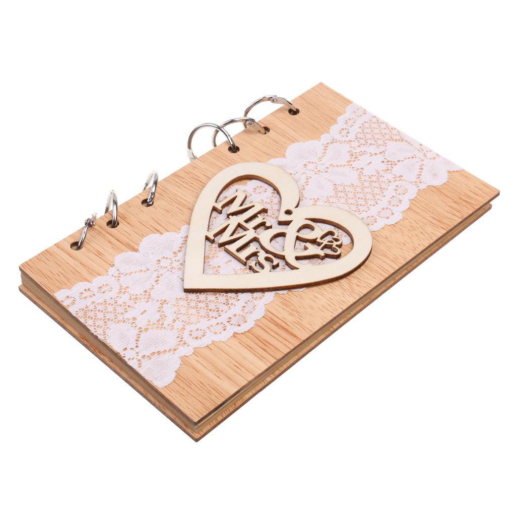 Rustic Kraft Lace Wooden Cover Decor Wedding Guestbook Notebook Mr Mrs