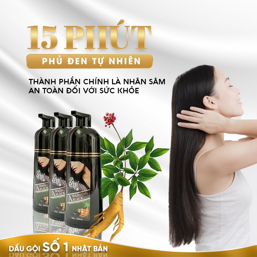 Combo 2 chai dầu gội phủ bạc Sin Hair màu đen, phủ đen tự nhiên nhân sâm Nhật Bản
