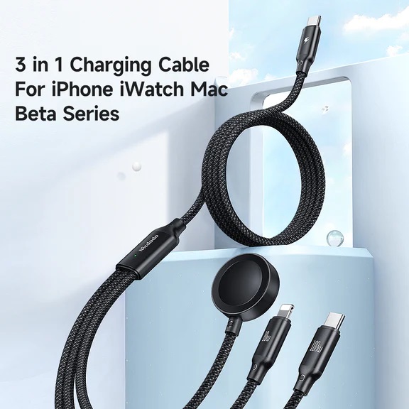 Cáp Sạc Đa Năng Mcdodo Beta Series 3 in 1 Wireless Charging Cable for iWatch iPhone Mac (Hàng chính hãng)