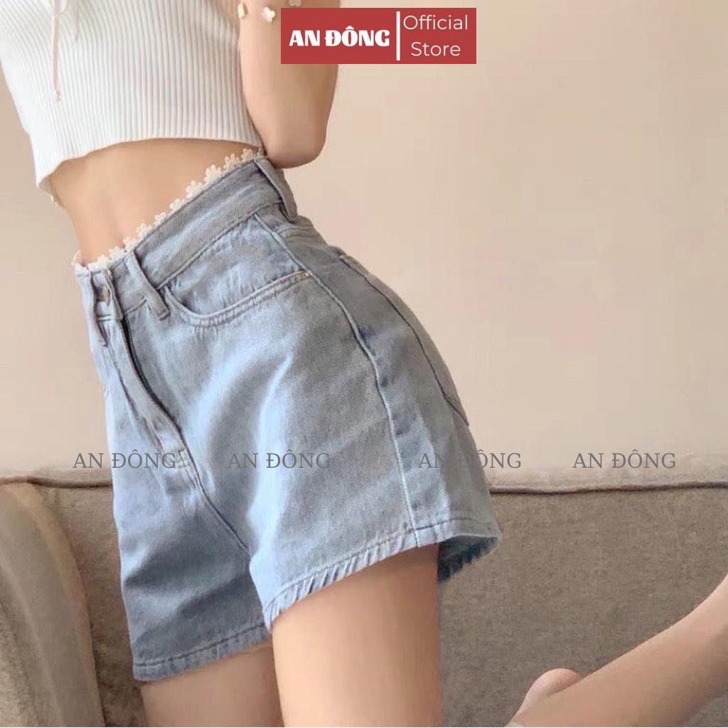 Quần Đùi Jean, Short Ngố Jean Ống Rộng Lưng Cao Phối Ren