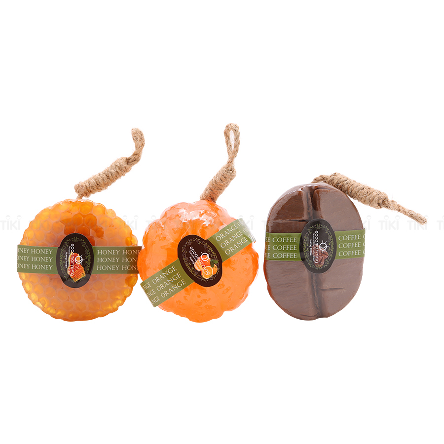 Combo 3 Xà Bông Thiên Nhiên Handmade ECCOMORNING Hình Trái Cây - Hương Cam, Cà Phê, Mật Ong