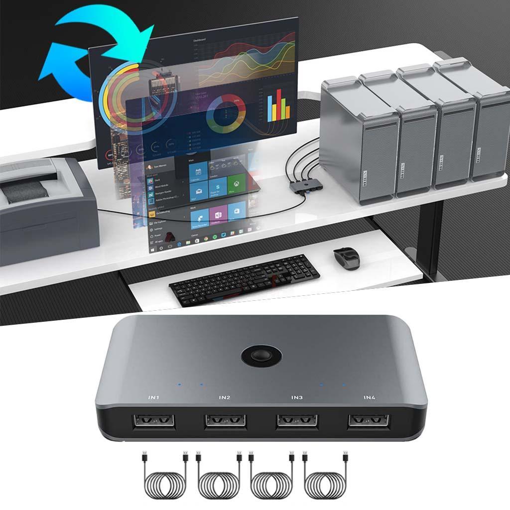 Switcher Selector KVM Switcher USB 2.0 4 in 4 Output ,Micro USB