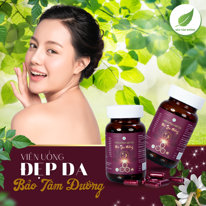 Viên uống đẹp da chống lão hóa Đông y Bảo Tâm Đường lọ 60 viên , Viên uống điều trị nám , tàn nhang từ Collagen và thảo mộc