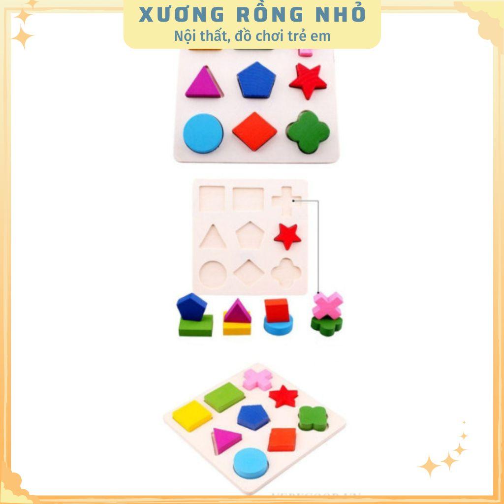 Đồ chơi xếp hình bằng gỗ, combo 3 bảng ghép hình học, Giáo cụ montessori gỗ - Đồ chơi trí tuệ an toàn cho bé