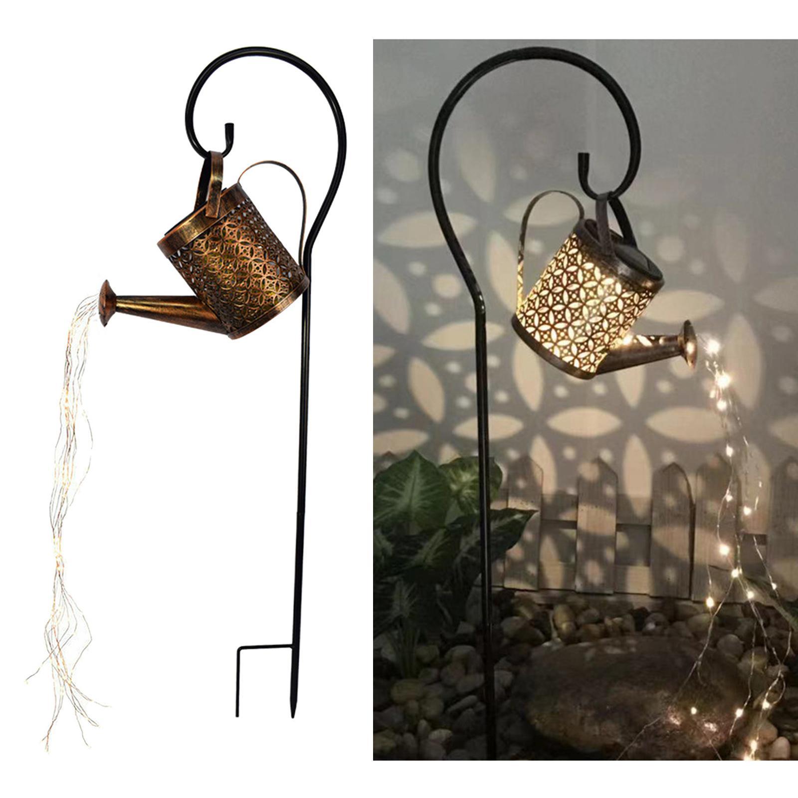 2X Garden Watering Can String Light Solar Power Lamp Ornaments With Stand Rack