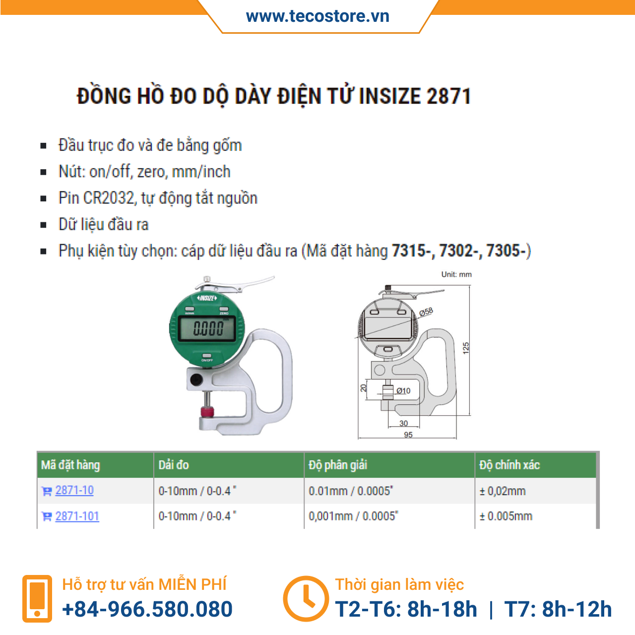 Đồng hồ đo dộ dày điện tử Insize 2871