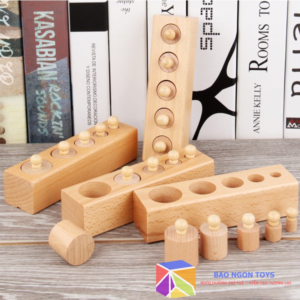 BỘ ĐỒ CHƠI GỖ THÔNG MINH SET 4 HÌNH TRỤ CÓ NÚM, ĐỒ CHƠI GỖ MONTESSORI CHO TRẺ TỪ 0 ĐẾN 3 TUỔI