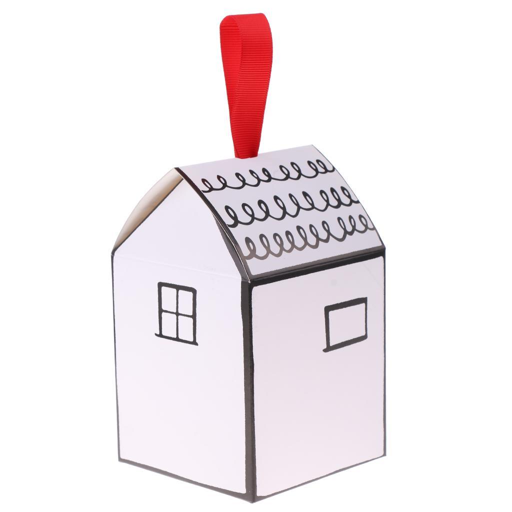 50 Pieces Wedding Baby Shower Party Favors House Candy Gift Boxes Red Ribbon