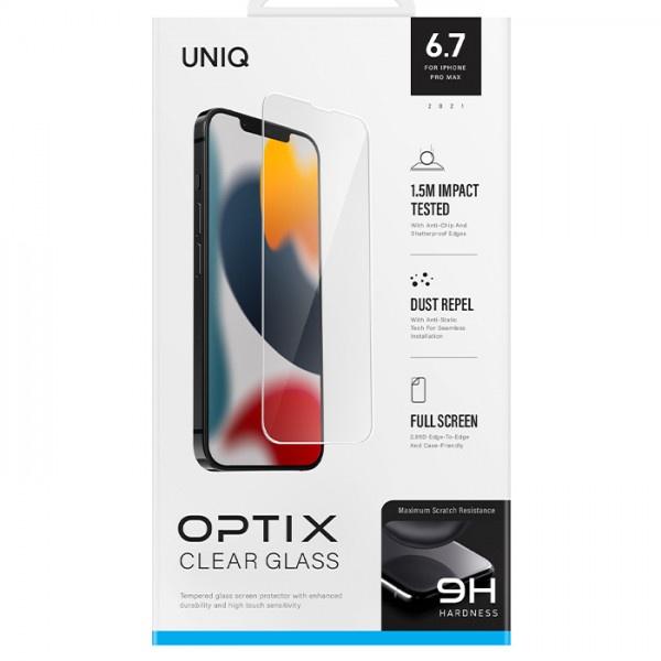 Kính Cường Lực Dành Cho iPhone 13 Pro Max hiệu UNIQ OPTIX Clear bảo vệ màn hình khỏi trầy xước và va đập hàng ngày - Hàng Chính Hãng