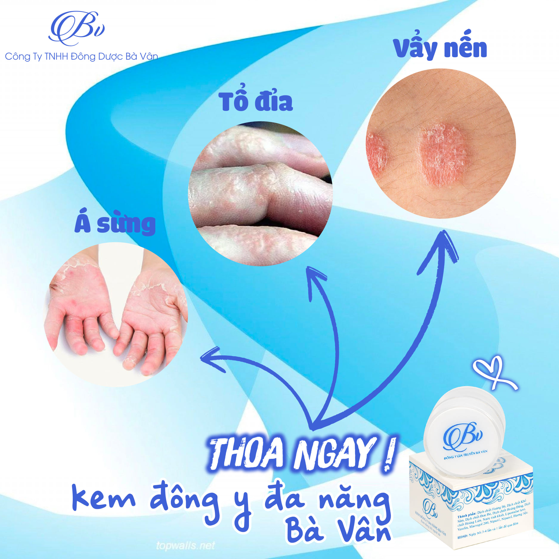 Kem Đông Y Đa Năng Bà Vân, Giải quyết tất cả các vấn đề về da cho Bé &amp; cho cả gia đình - An toàn, lành tính - Sản phẩm của đông dược Bà Vân