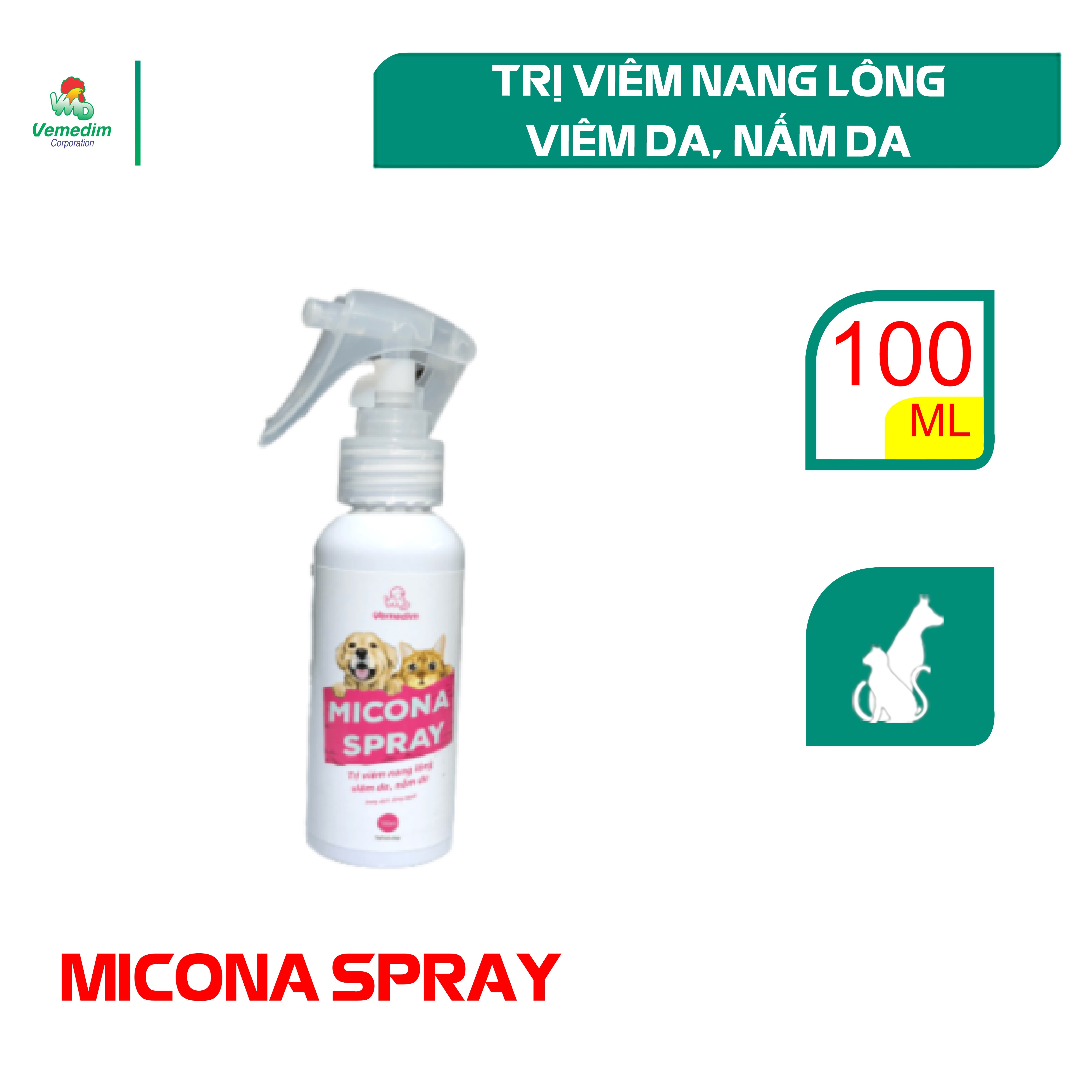 Vemedim Micona Spray chai xịt trị viêm nang lông, viêm da, nấm da cho chó mèo, chai 100ml