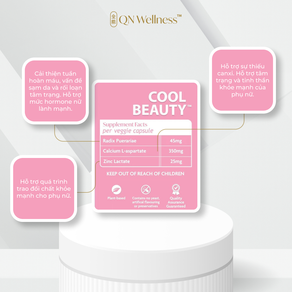 Combo Siêu Ưu Đãi Viên Uống Bổ Sung Cho Nữ Giới Cool Beauty QN Wellness Chiết Xuất Cây Dong Riềng, Giúp Làn Da Khỏe Mạnh, Hỗ Trợ Giấc Ngủ Ngon, Duy Trì Sức Khỏe Xương Khớp, Cải Thiện Trao Đổi Chất - Hộp 60 Viên x 3