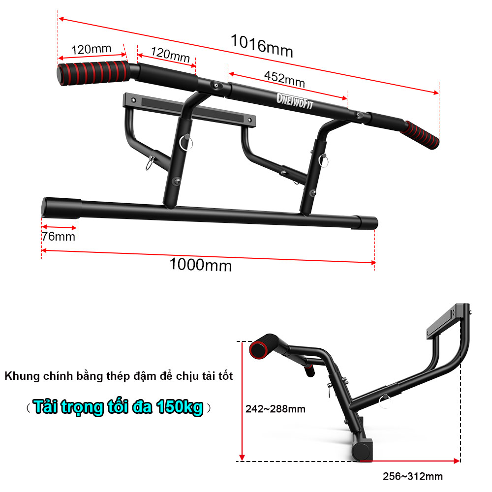 OneTwoFit Thanh ngang có thể điều chỉnh trên cửa Pull-up bar Thanh tập xà đơn treo tường gắn cửa OT216