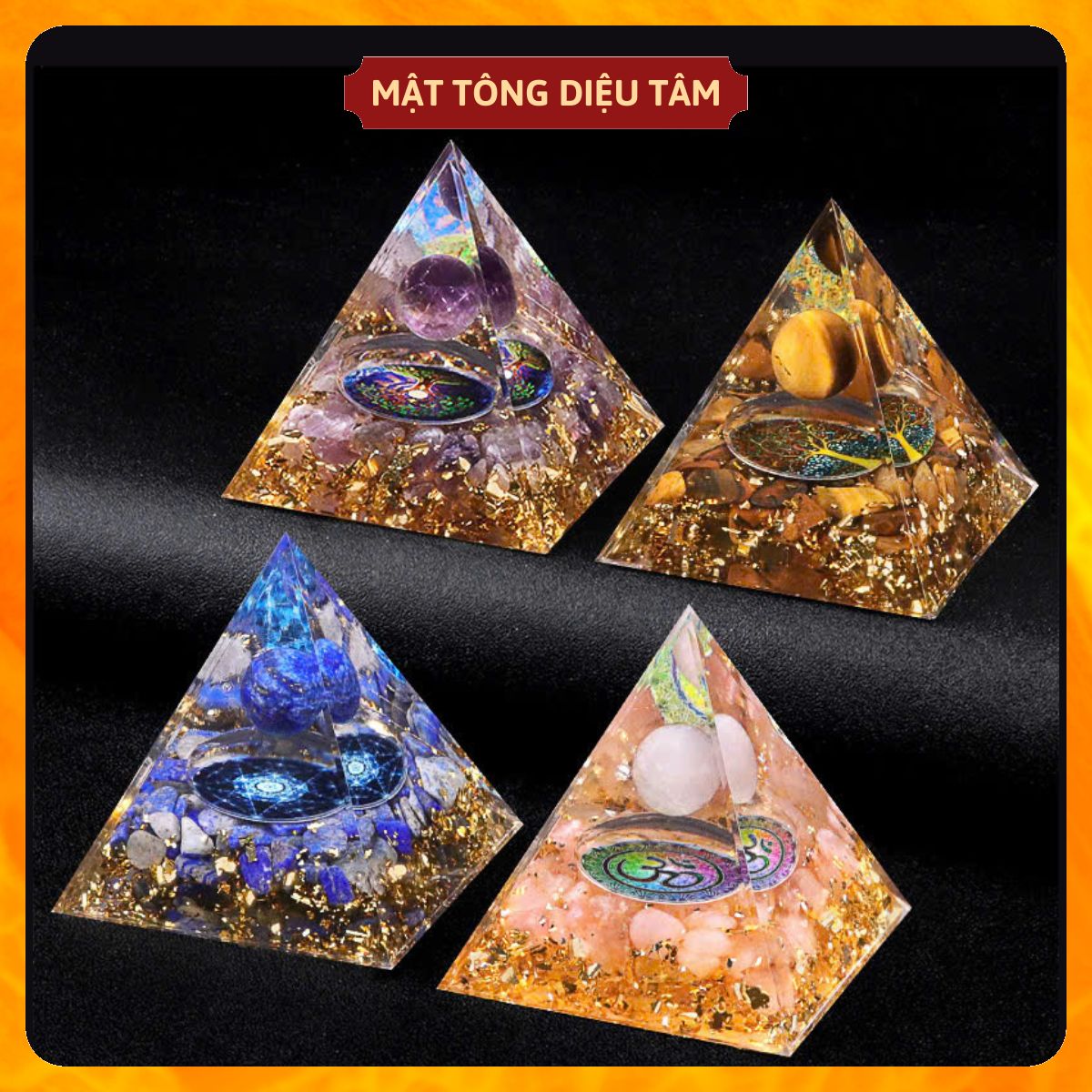 Kim Tự Tháp Thạch Anh Luân Xa Pha Lê Chakra Resin Tự Nhiên Trang Trí Phòng Thiền phong thủy thu năng lượng tốt Orgonite quà tặng