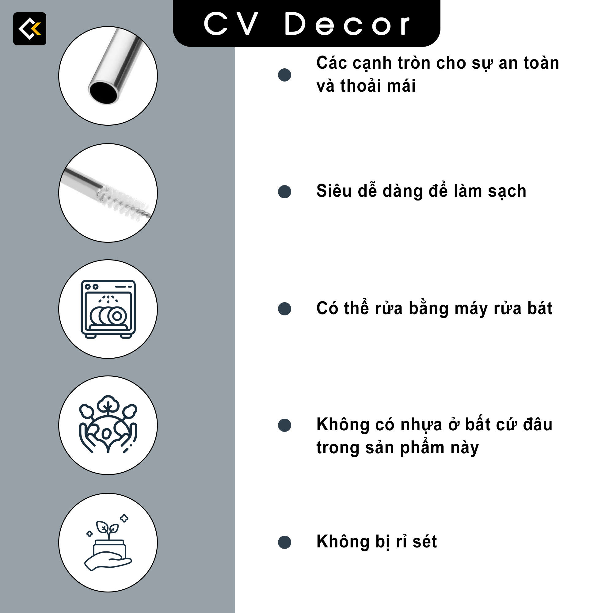 Ống Hút Inox 304 CV DECOR Bảo Vệ Môi Trường