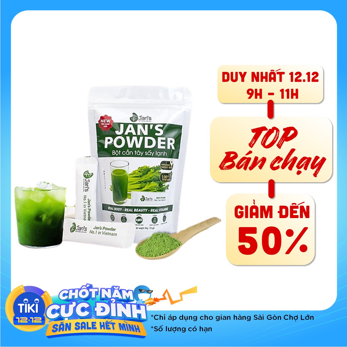 Bột Cần Tây Sấy Lạnh Jans hỗ trợ giảm cân - detox đẹp da sạch mụn -Bao bì mới túi 60g - 20 gói x 3g