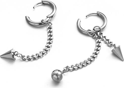 Đôi bông tai nam nữ bất đối xứng xích thả chóp thả bi cool ngầu