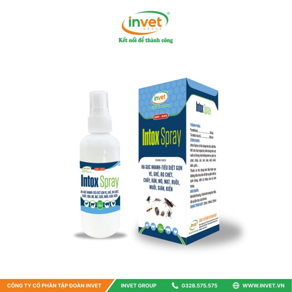 INTOX SPRAY-HẠ GỤC NHANH-TIÊU DIỆT GỌN VE, GHẺ, BỌ CHÉT, CHẤT, RẬN, MÒ, MẠT, RUỒI, MUỖI, GIÁN, KIẾN