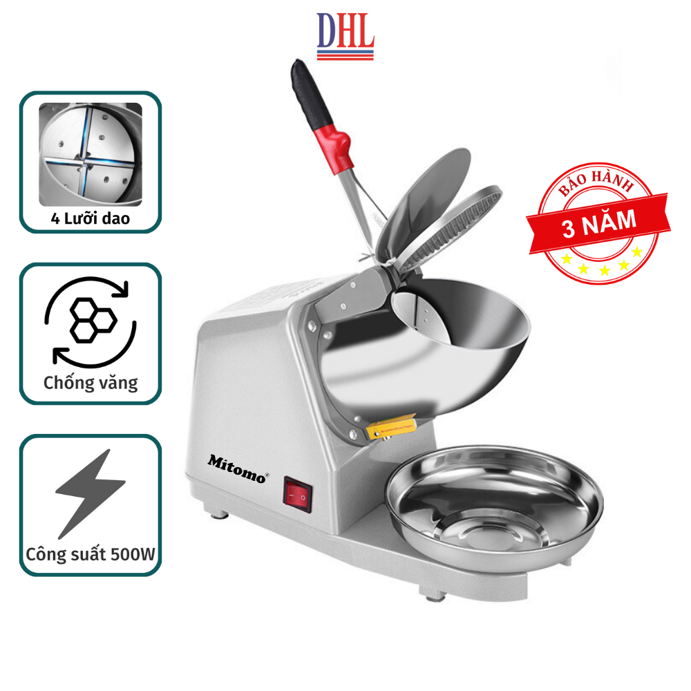 Máy xay đá tuyết, Máy bào đá 8 lưỡi, 2 nắp cao cấp Mitomo MBD-500 MAX- Hàng chính hãng