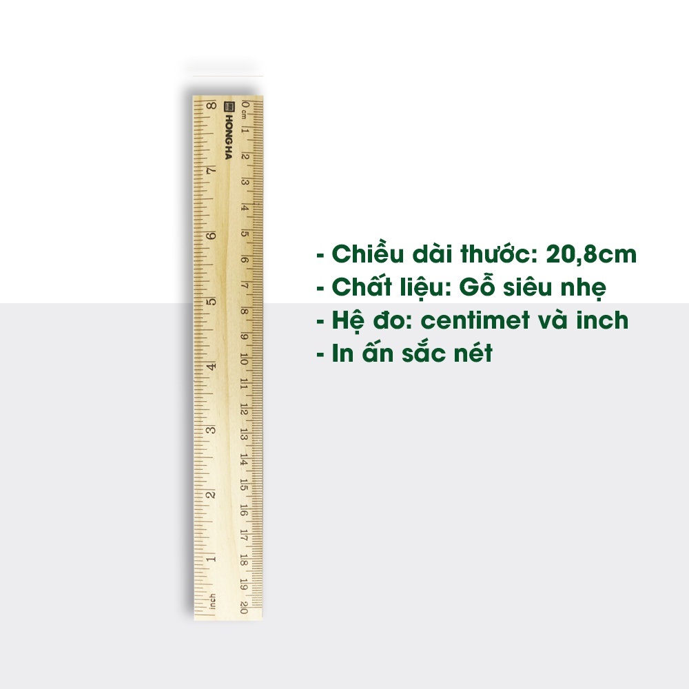 Thước Kẻ 20cm HH Chất Liệu Gỗ Thân Thiện Với Môi Trường – 3491  Chất Liệu Gỗ Nhẹ Kẻ Vạch Rõ Ràng Với Đơn Vị Đo Chuẩn Xác Dành Cho Học Sinh Sinh Viên