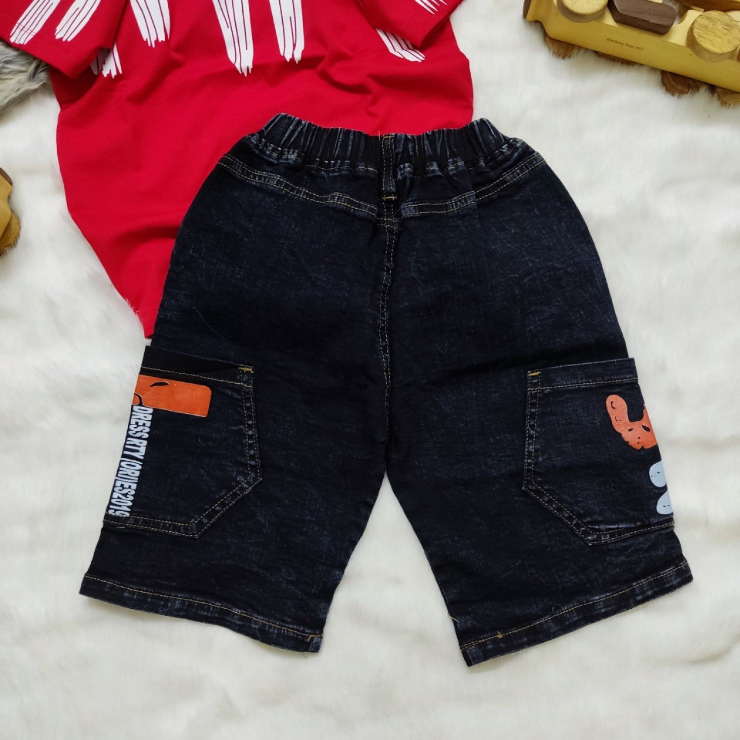 K0003421 Set áo thun quần jean 4 túi vải nhập siêu co giãn bé trai 6-12 tuổi