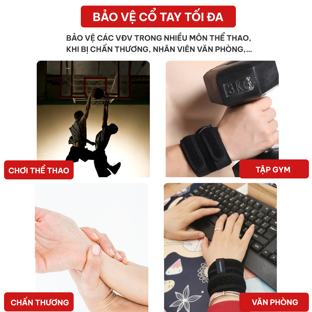 Băng cổ tay thể thao GoodFit GF309W hỗ trợ nâng tạ, chơi bóng chuyển, người bị đau khớp cổ tay