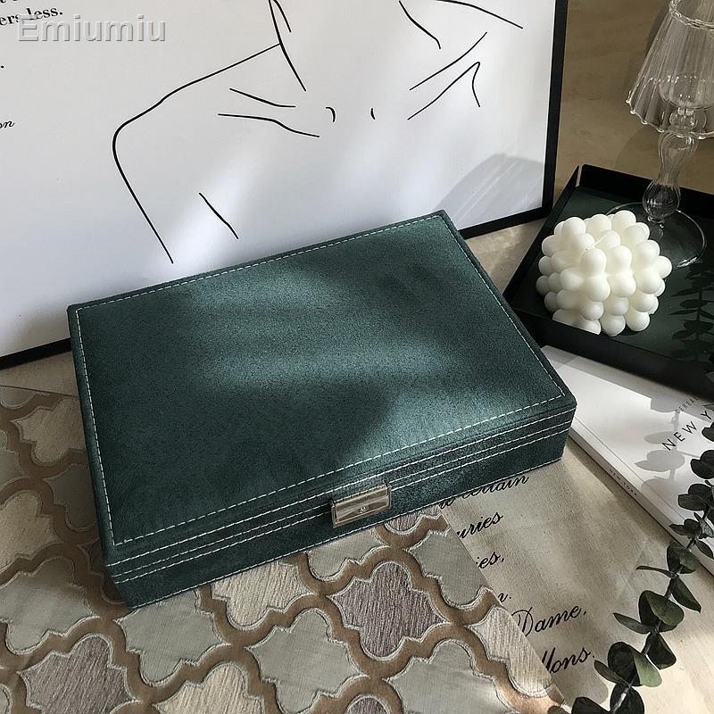 Hộp trang sức vòng cổ bông tai flannel màu xanh đậm cổ điển