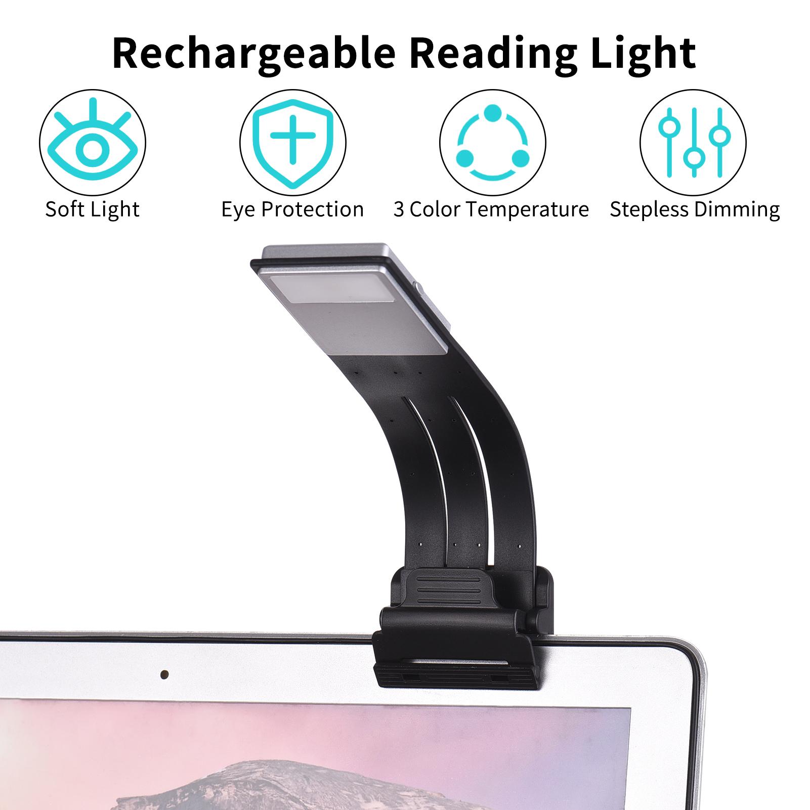 Rechargeable Reading Light Bookmark LED Light Eye Protection 3 Color Temperature Stepless Dimming with Magnetic Clip for