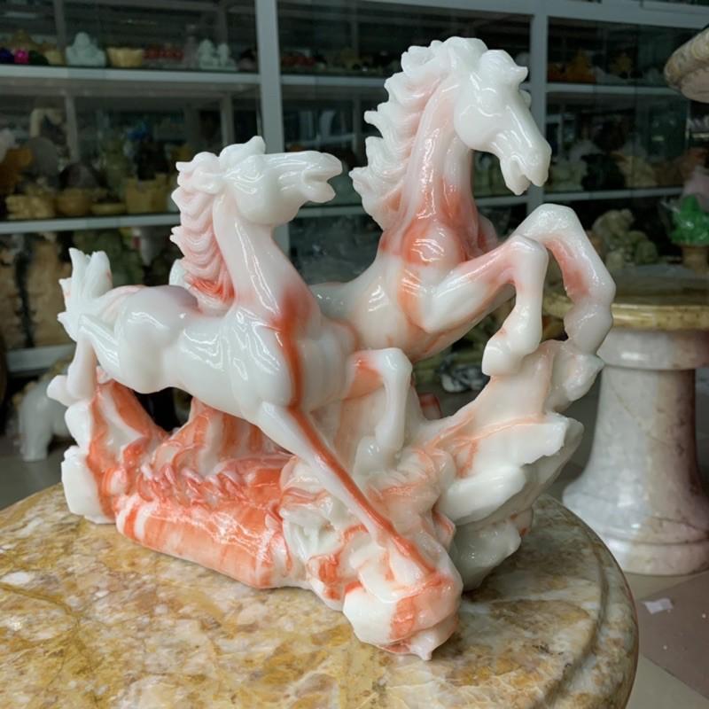 Tượng Song Mã Đá Đúc - ngang 30cm