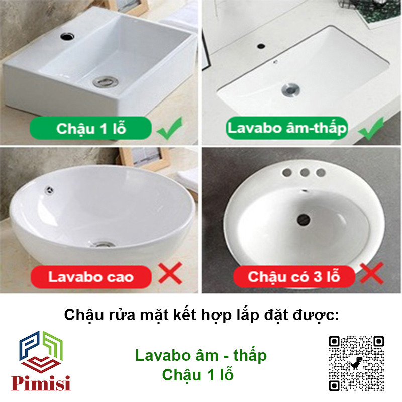 Gật Gù Nóng Lạnh Pimisi PV-308C-1 Dài - Rộng 17 cm, Mạ Xi Sáng Bóng, Dùng Cho Chậu Rửa Mặt 1 Lỗ Ở Nhà Vệ Sinh - Vòi Lavabo Gắn Trên Bồn Chậu Rửa Treo Tường Hay Lavabo Mặt Bàn Đá, Với Đầy Đủ Phụ Kiện Xi Phông Và Dây Cấp Nước | Hàng Chính Hãng