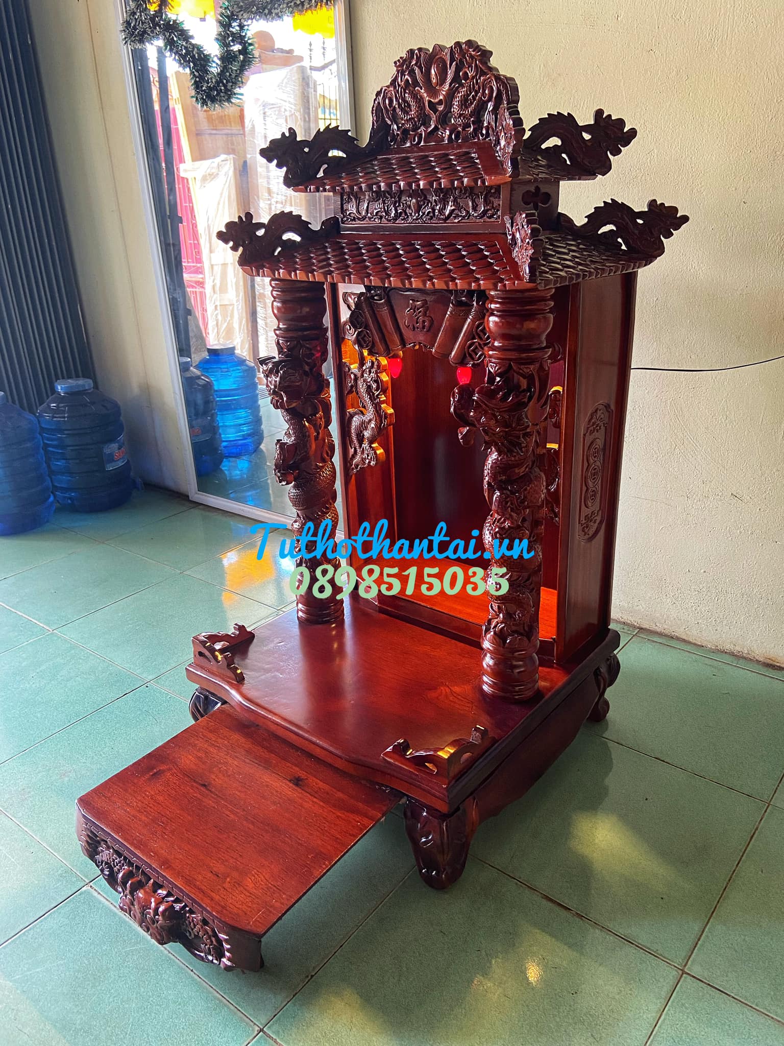 Bàn thờ thần tài ông địa mái ngói Vip 60 x 60 x 117cm