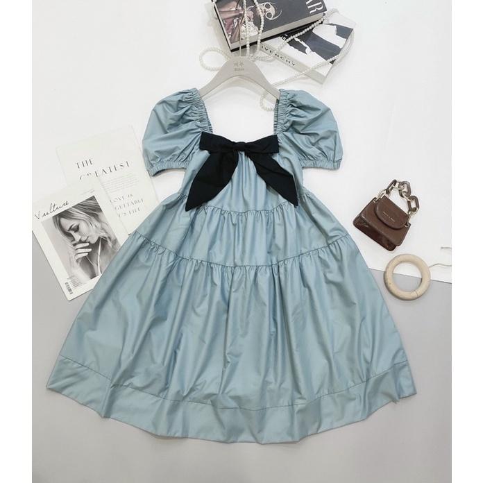 Váy suông tay bồng phối nơ