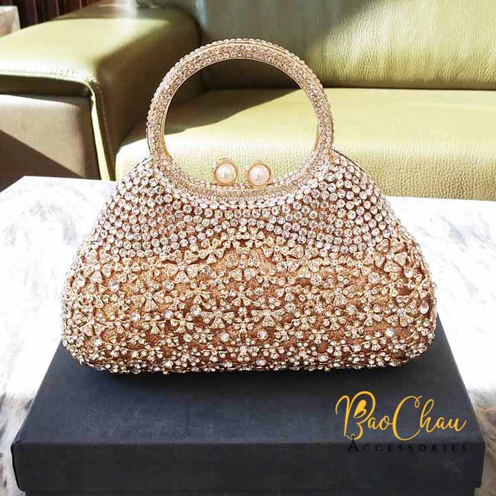 Ví Clutch Cầm Tay Đi Tiệc Đính Đá Pha Lê Swarovski Cao Cấp Bảo Châu-VI-SW