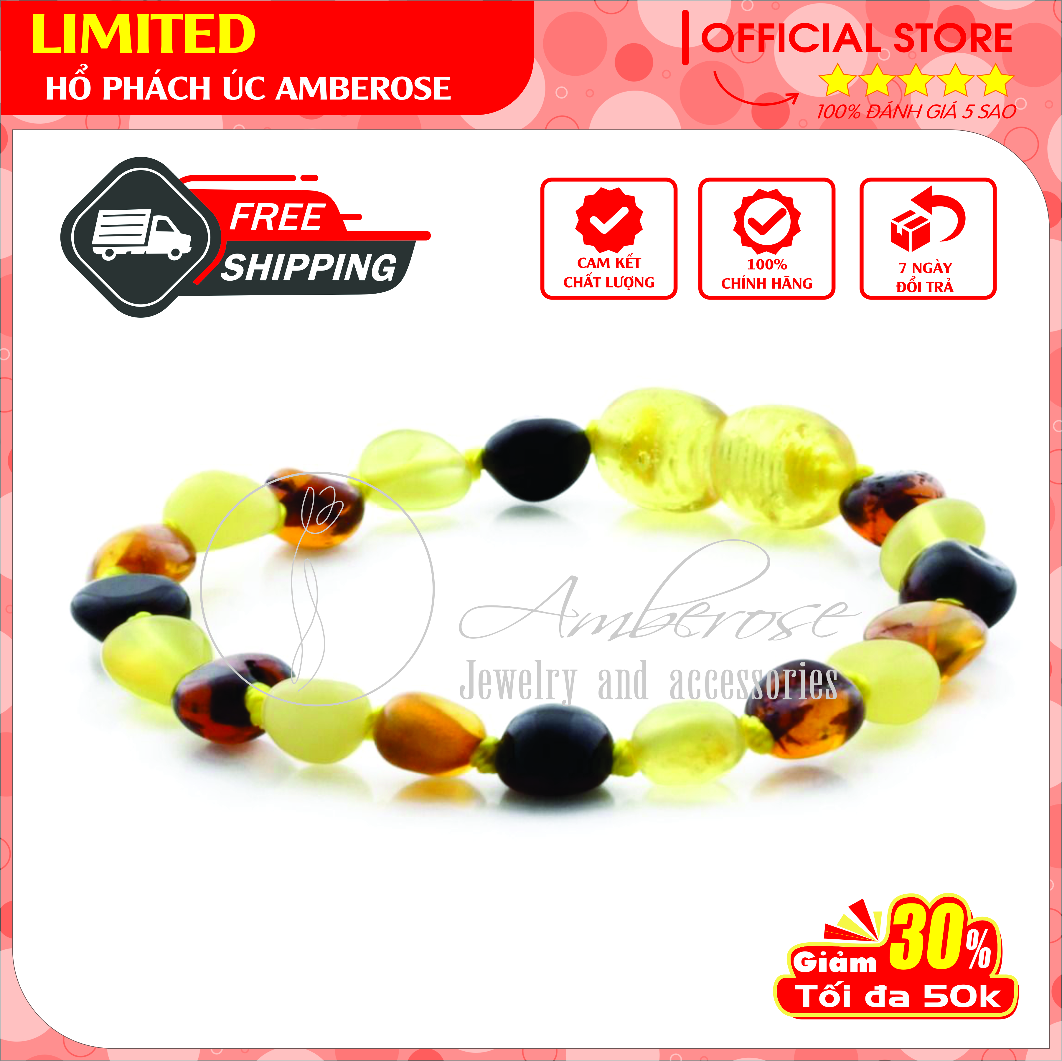 Bộ Vòng Hổ Phách Amber Úc Cho Bé 0 - 10 tuổi SABM4MOLDV