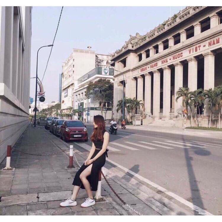 Chân Váy midi xẻ tà siu xinh chất tuyết cát bay bay cạp chun thời trang Banamo Fashion chân váy midi xẻ tà 592
