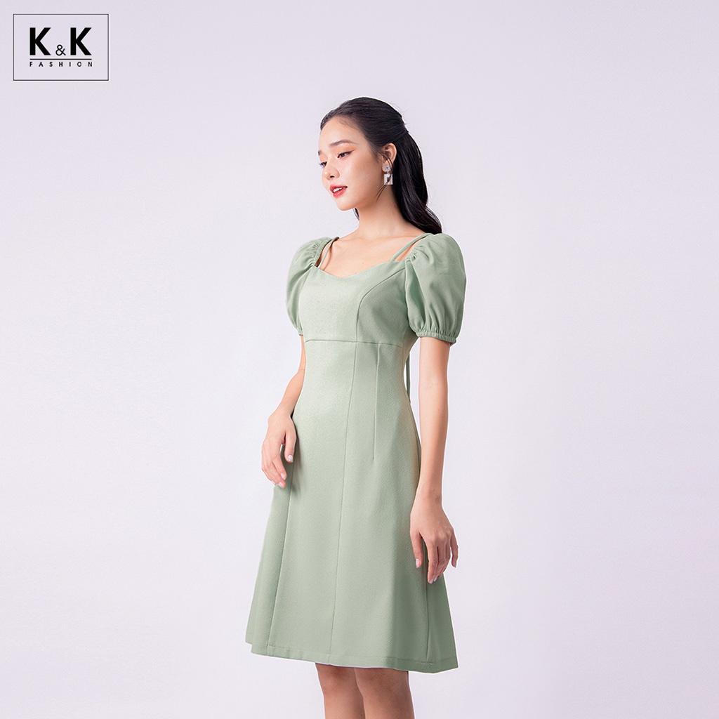 Đầm Chữ A Tay Phồng Cổ Phối Nơ K&amp;K Fashion KK119-04 Chất Liệu Xốp Thái